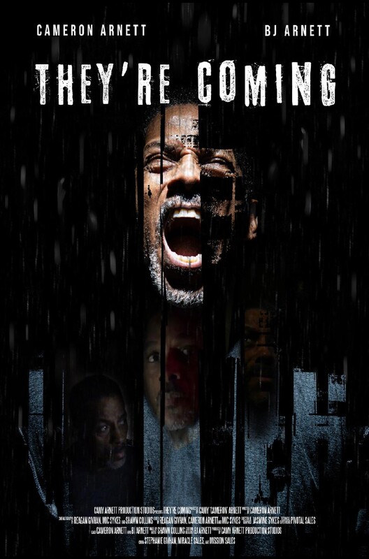 Poster for the film They're Coming with a man screaming against a black background.